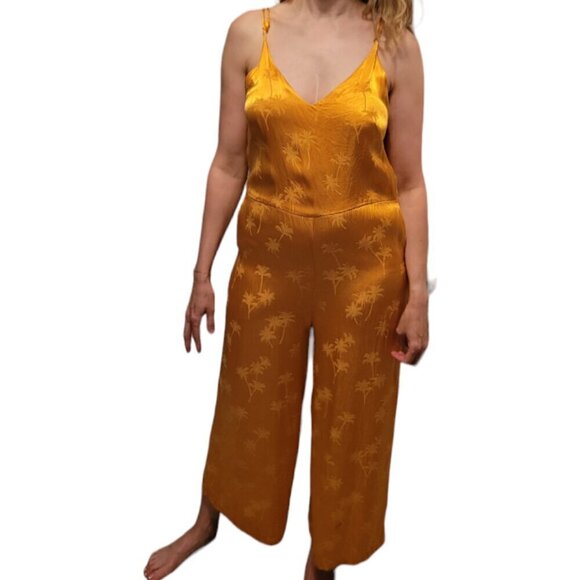 Golden Palm Print Sleeveless Jumpsuit Pepaloves size S - Picture 2 of 13
